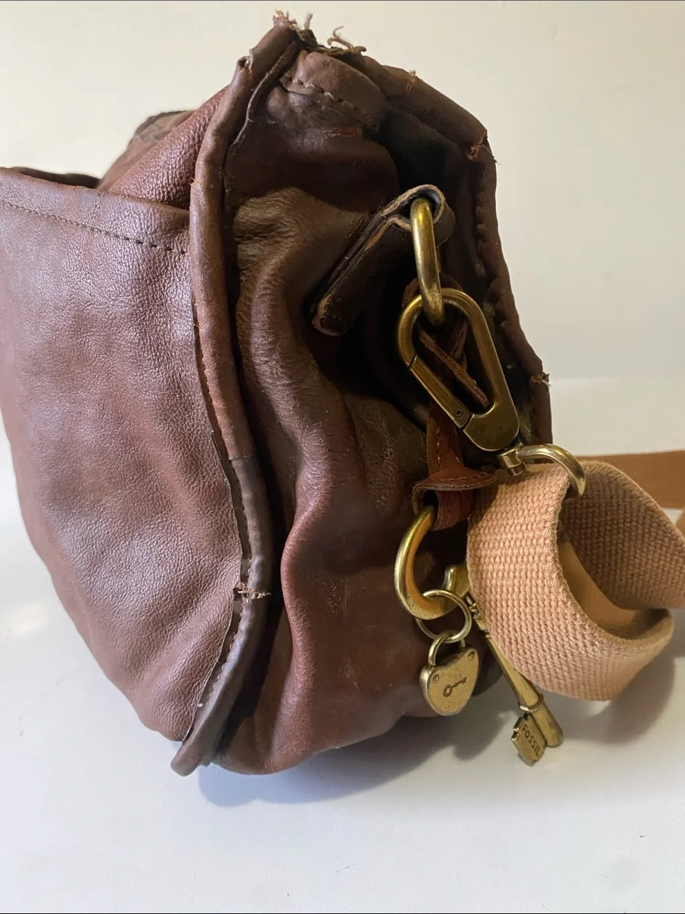 Leather Messenger Bag in Brown